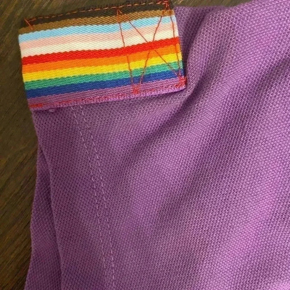 Tommy Hilfiger Women M Slim Fit Stretch Pride Flag Polo Short Sleeve Purple Y2K - Picture 5 of 10
